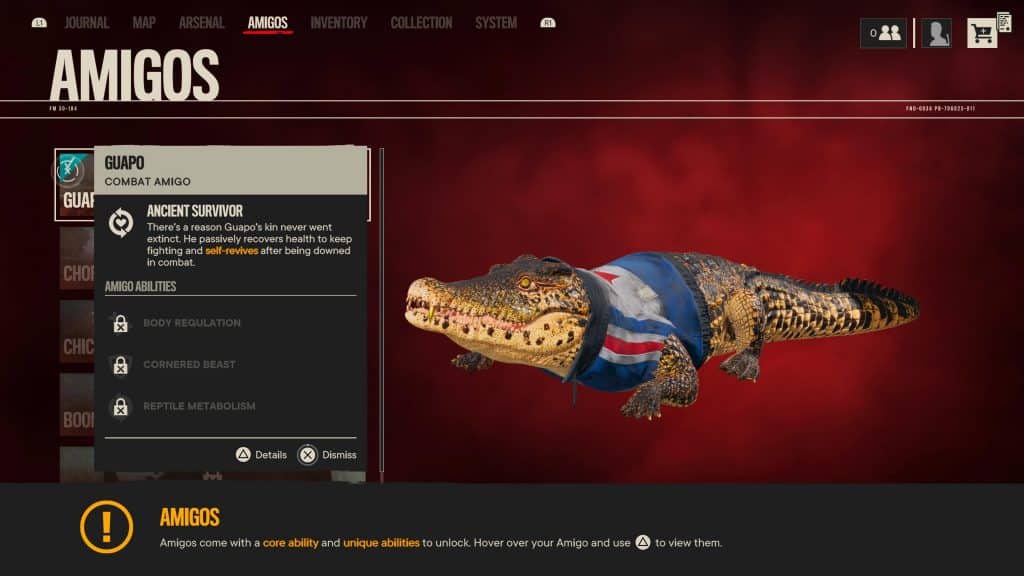 Far Cry 6 Amigos screenshot showing a crocodile