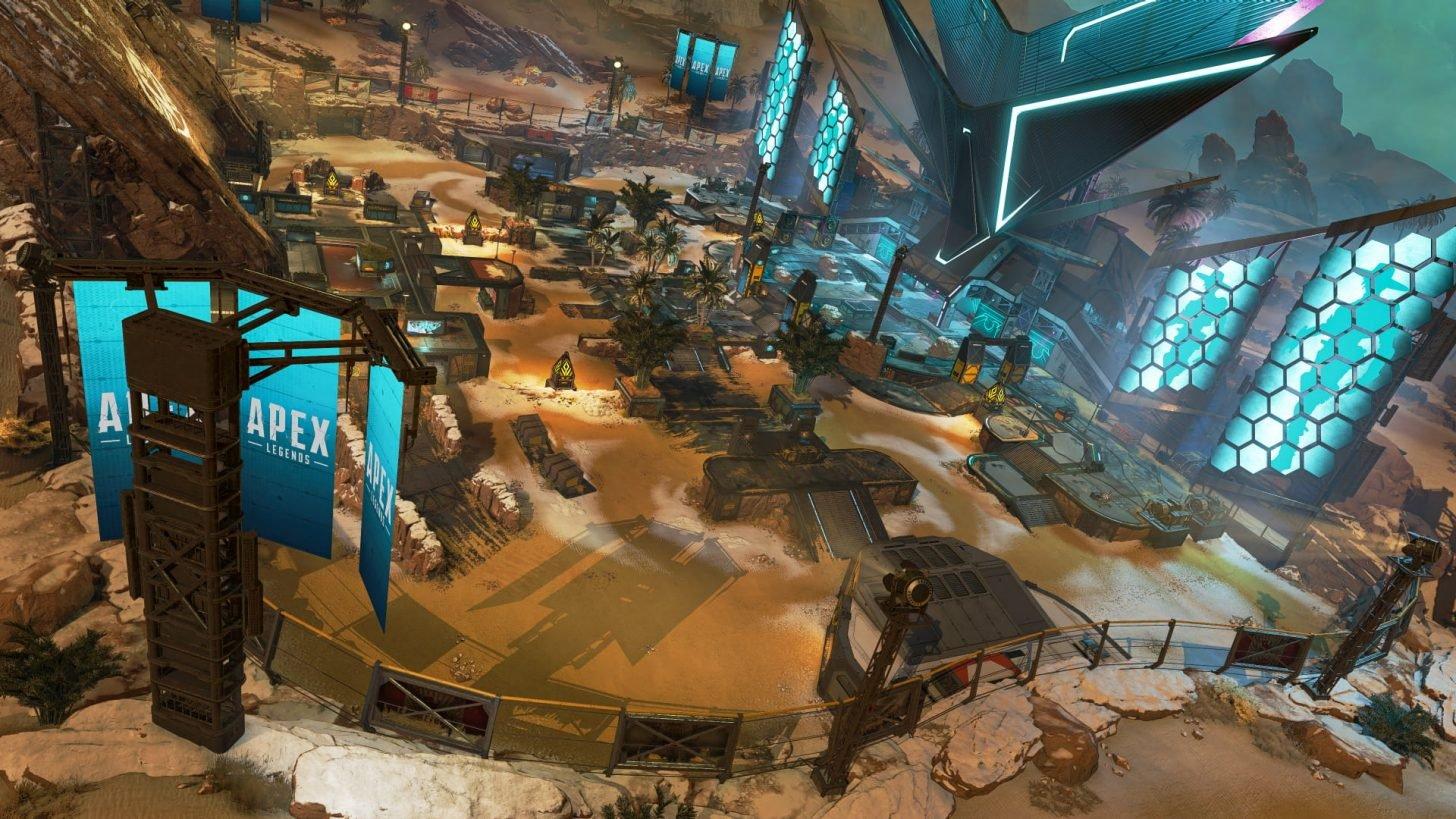 The three-lane map Encore in Apex Legends Arenas features an urban environment with plenty of places to hide behind, climb on, and cause some chaos