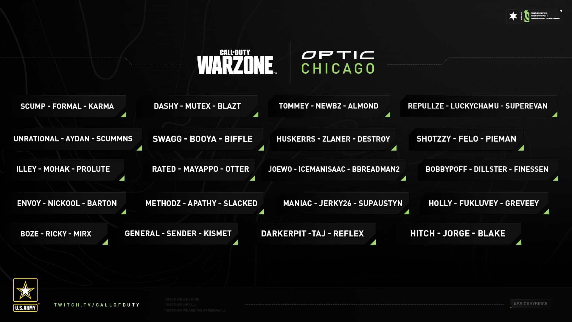 The official list of competitors for the OpTic Warzone event