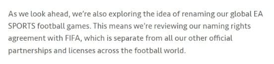 EA statement on renaming FIFA games