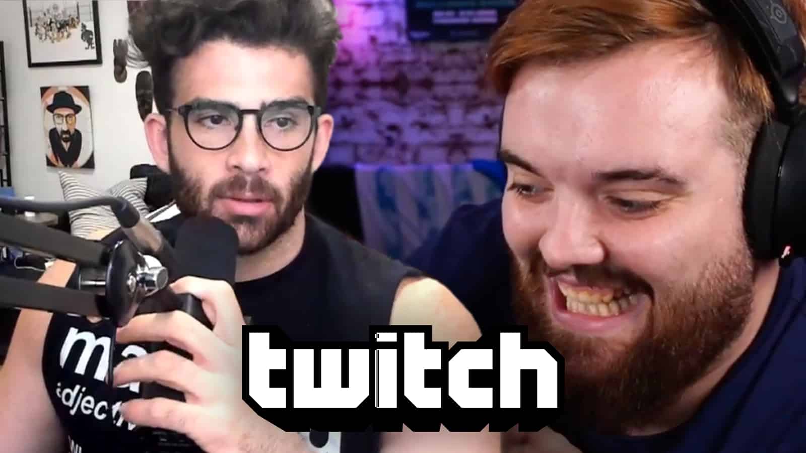 Hasan looking right on Twitch stream as Ibai laughs next to him.