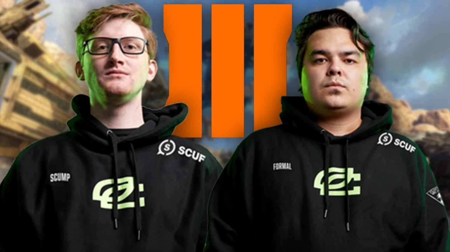 Scump and FormaL in front of Black Ops 3 artwork
