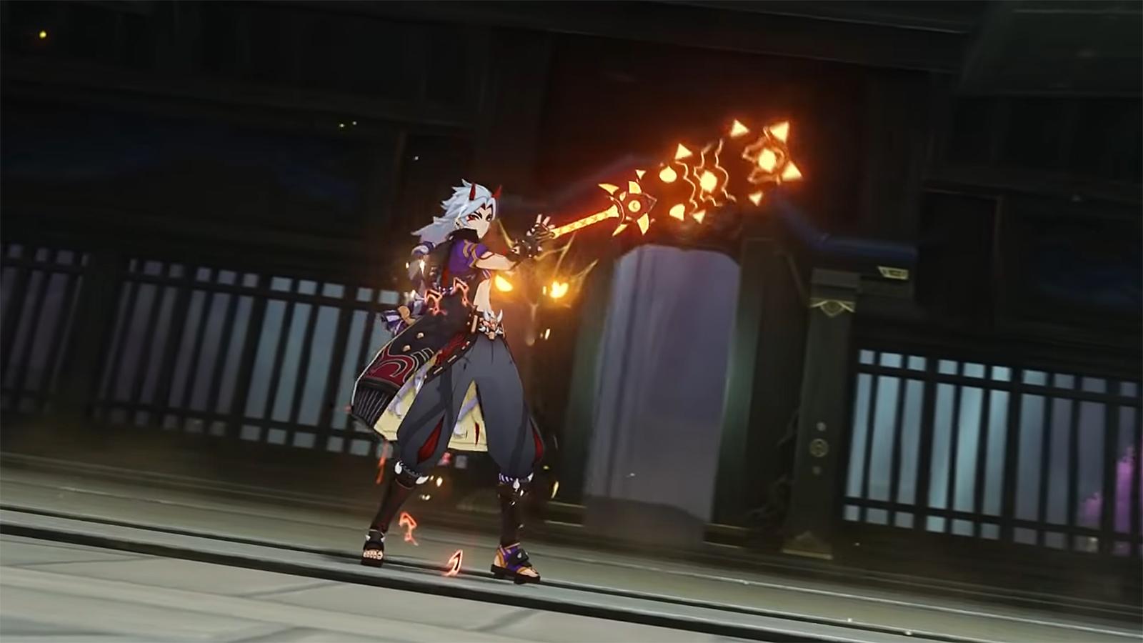 A screenshot of Itto's Claymore weapon in Genshin Impact