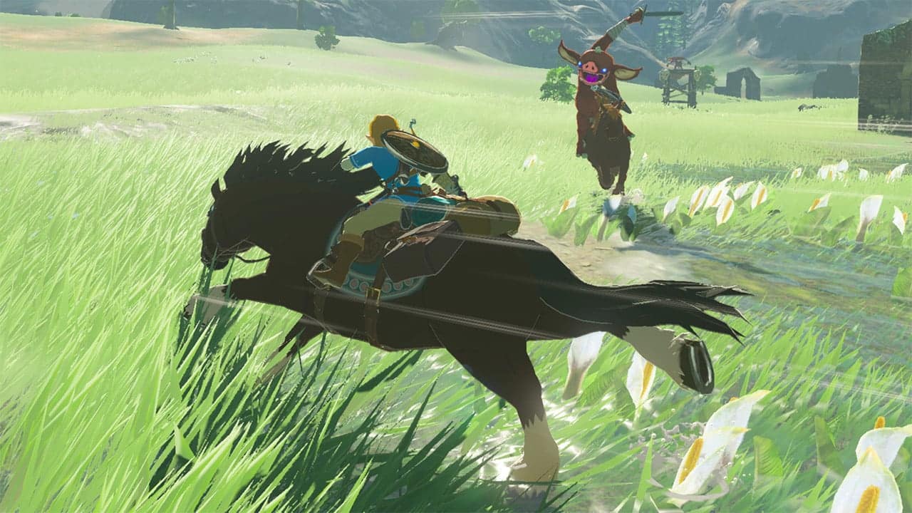 The Legend of Zelda Breath of the Wild screenshot showing Link on horseback
