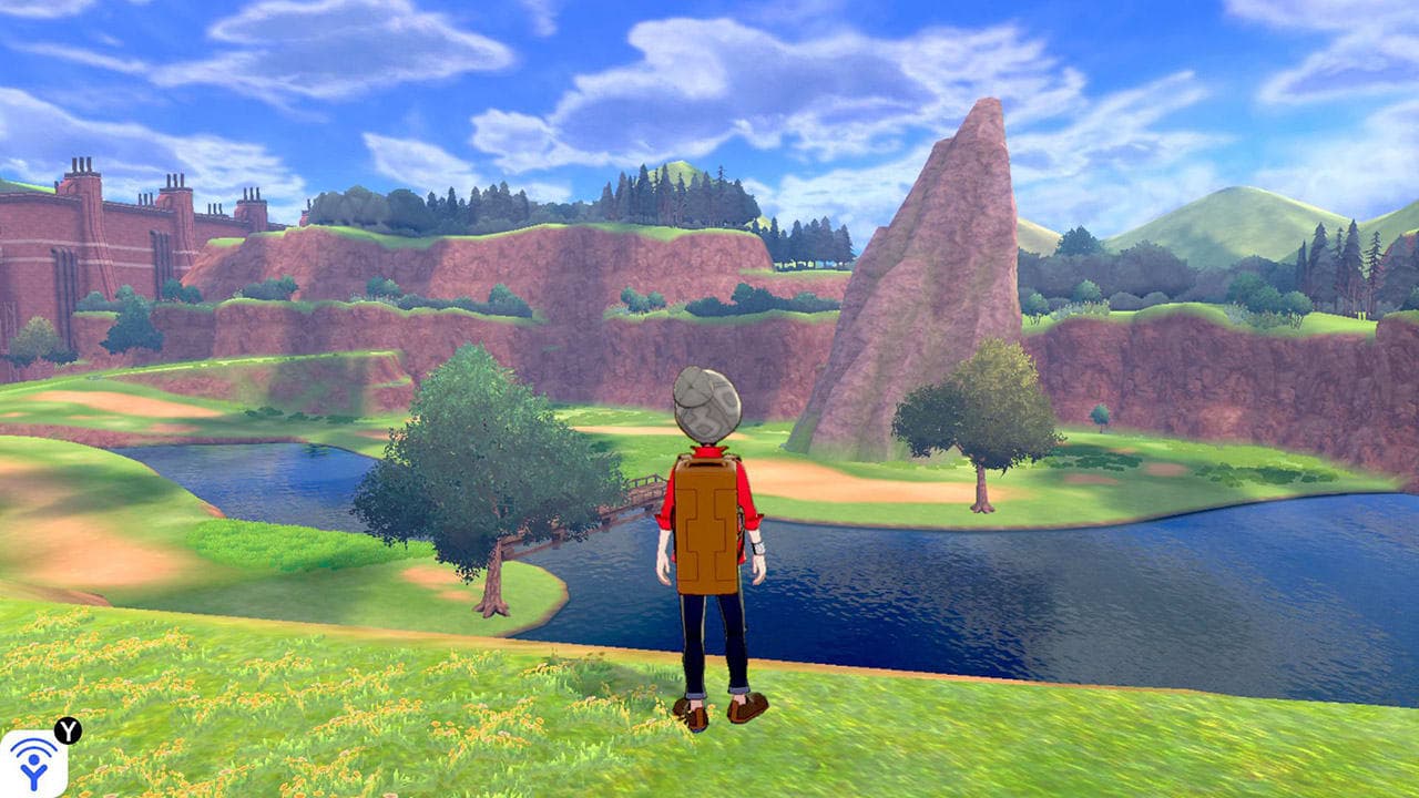 Pokemon Sword and Shield screenshot showing a pleasant vista