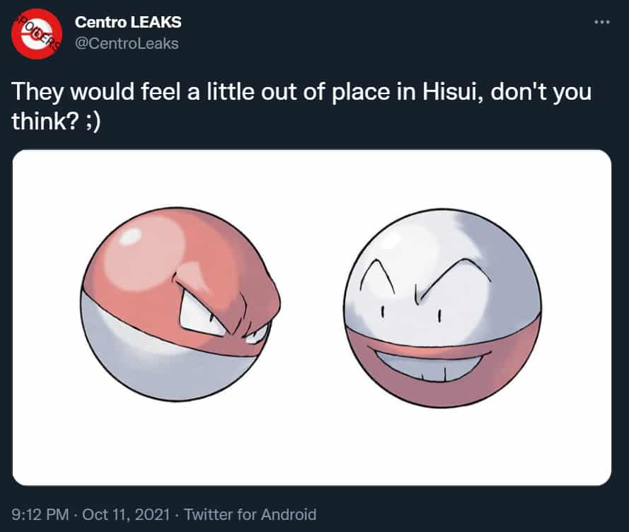 CentroLeaks tweet about Pokemon Legends Arceus Hisui Forms