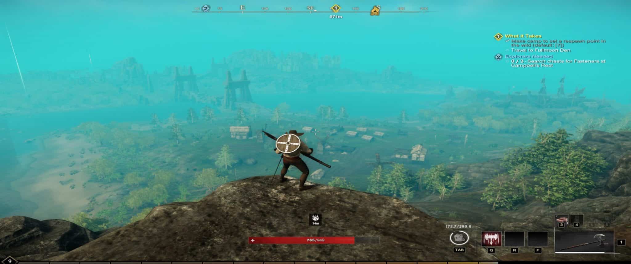New World screenshot showing a player looking over Aeternum