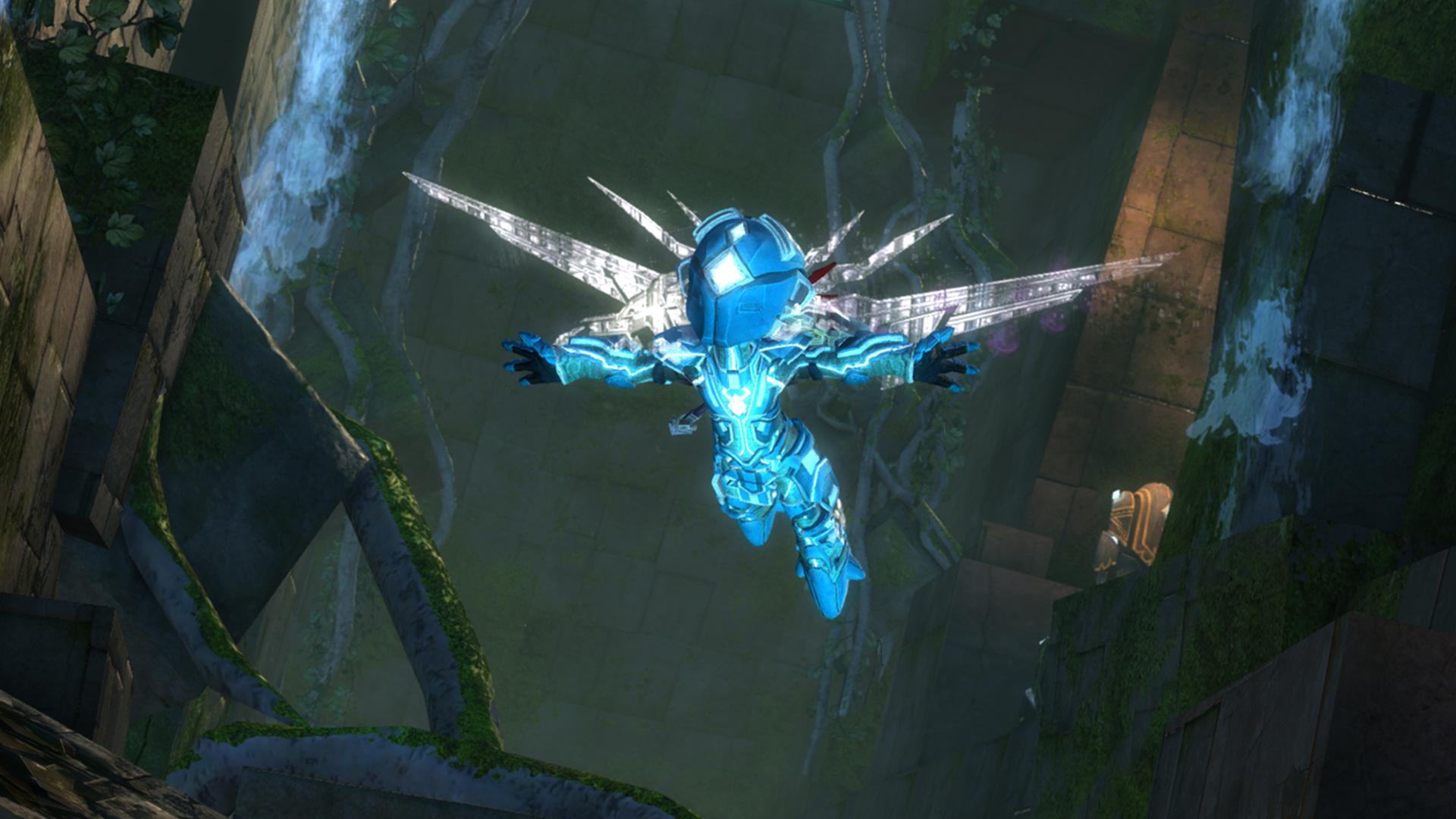Guild Wars character glides using cool wings