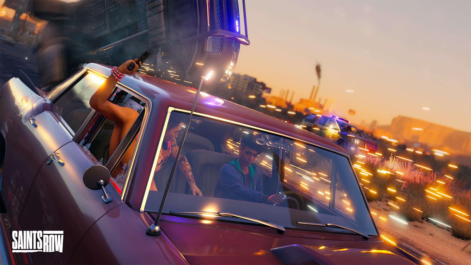 A car chase in the Saints Row reboot