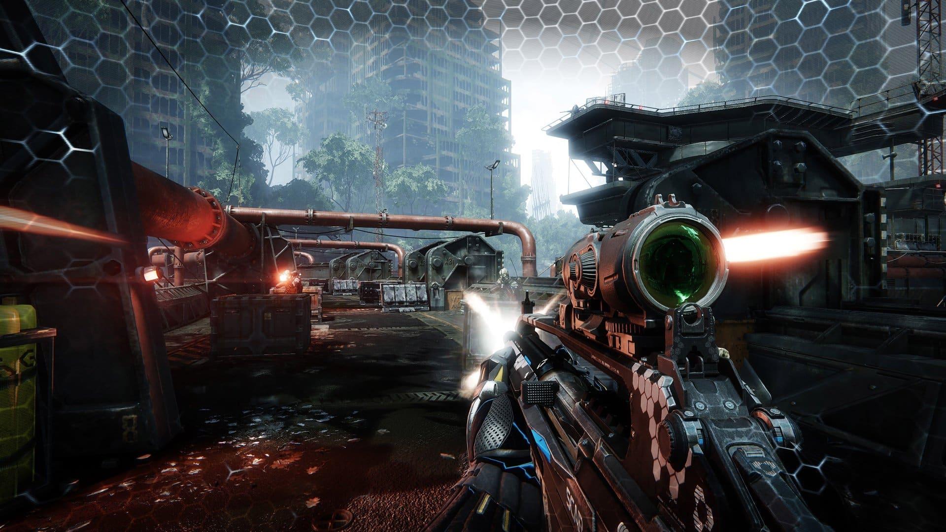 Crysis Remastered Trilogy screenshot showing the player fighting enemies in New York
