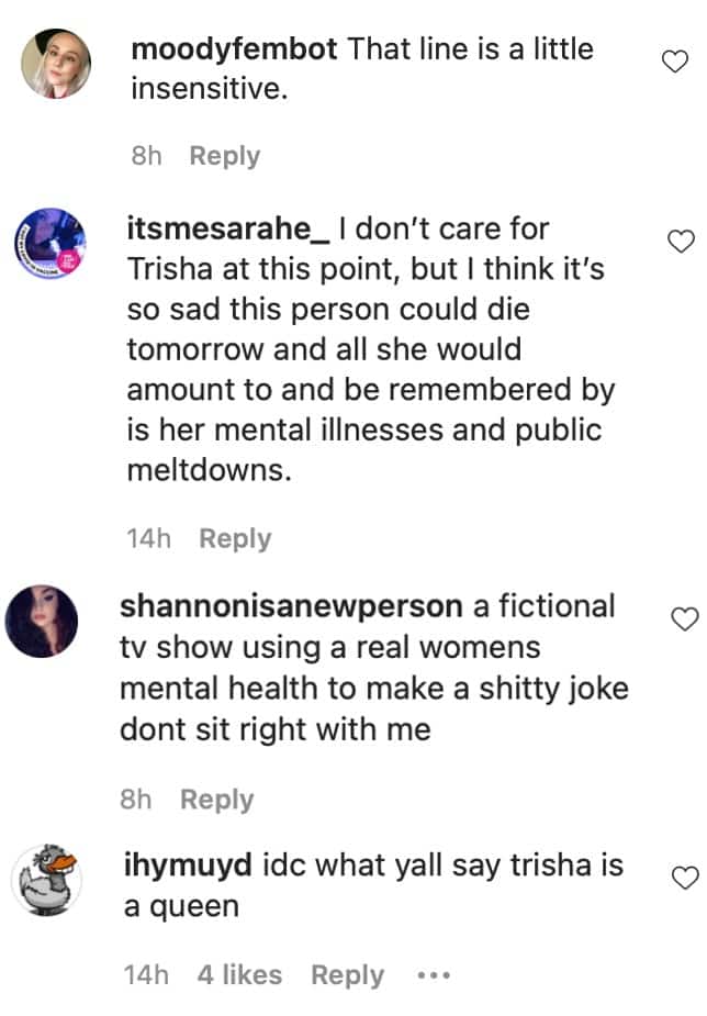 Comments on an Instagram post about Trisha Paytas