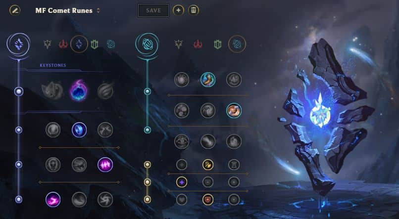 Miss Fortune Arcane Comet rune page in League of Legends Season 11