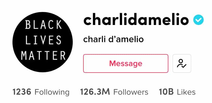 Charli D'Amelio's TikTok profile page