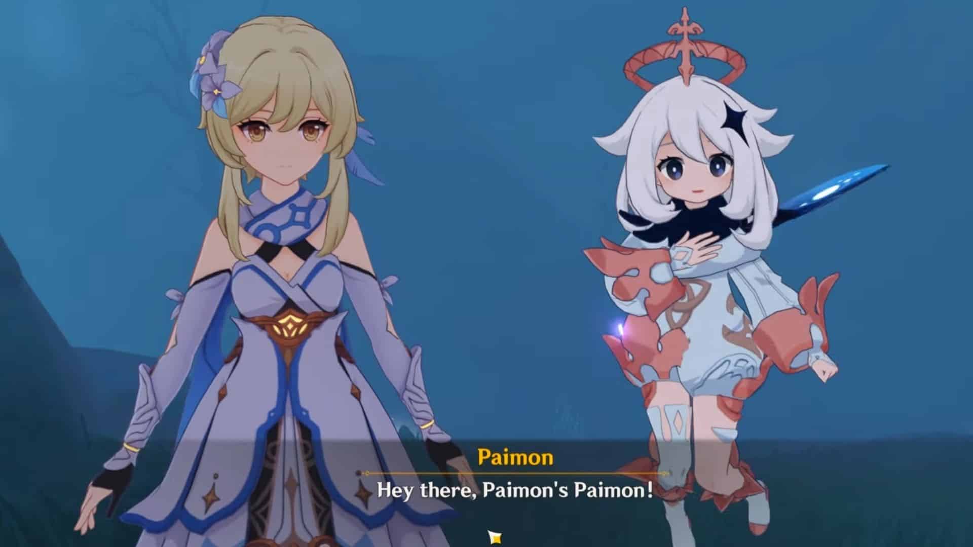 Lumine standing next to Paimon