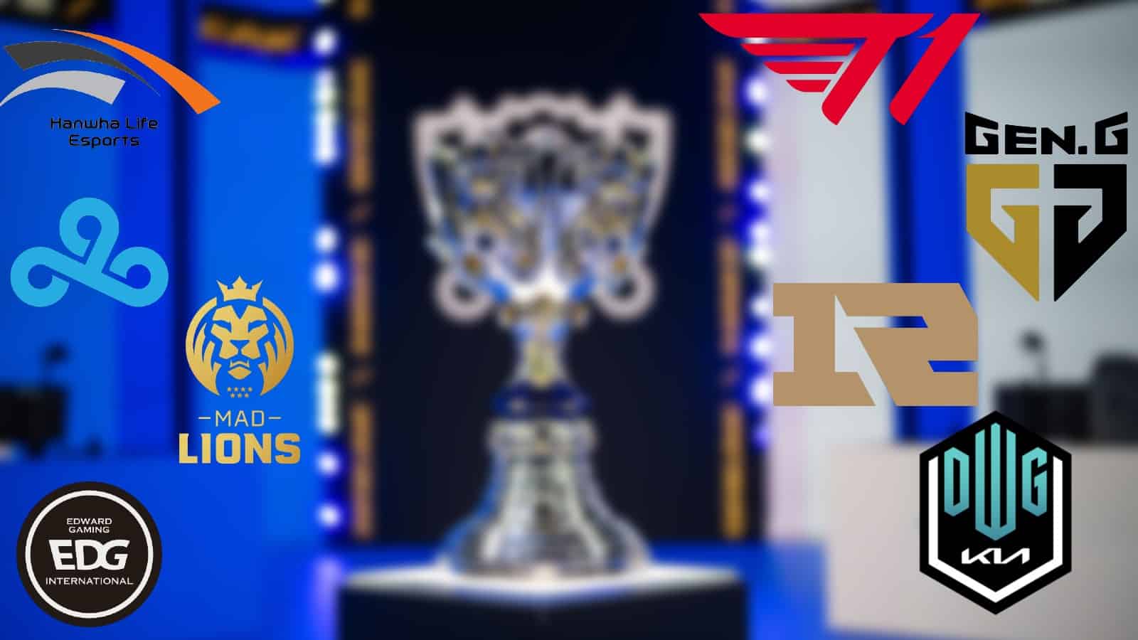 The logos of all Worlds 2021 quarterfinals teams