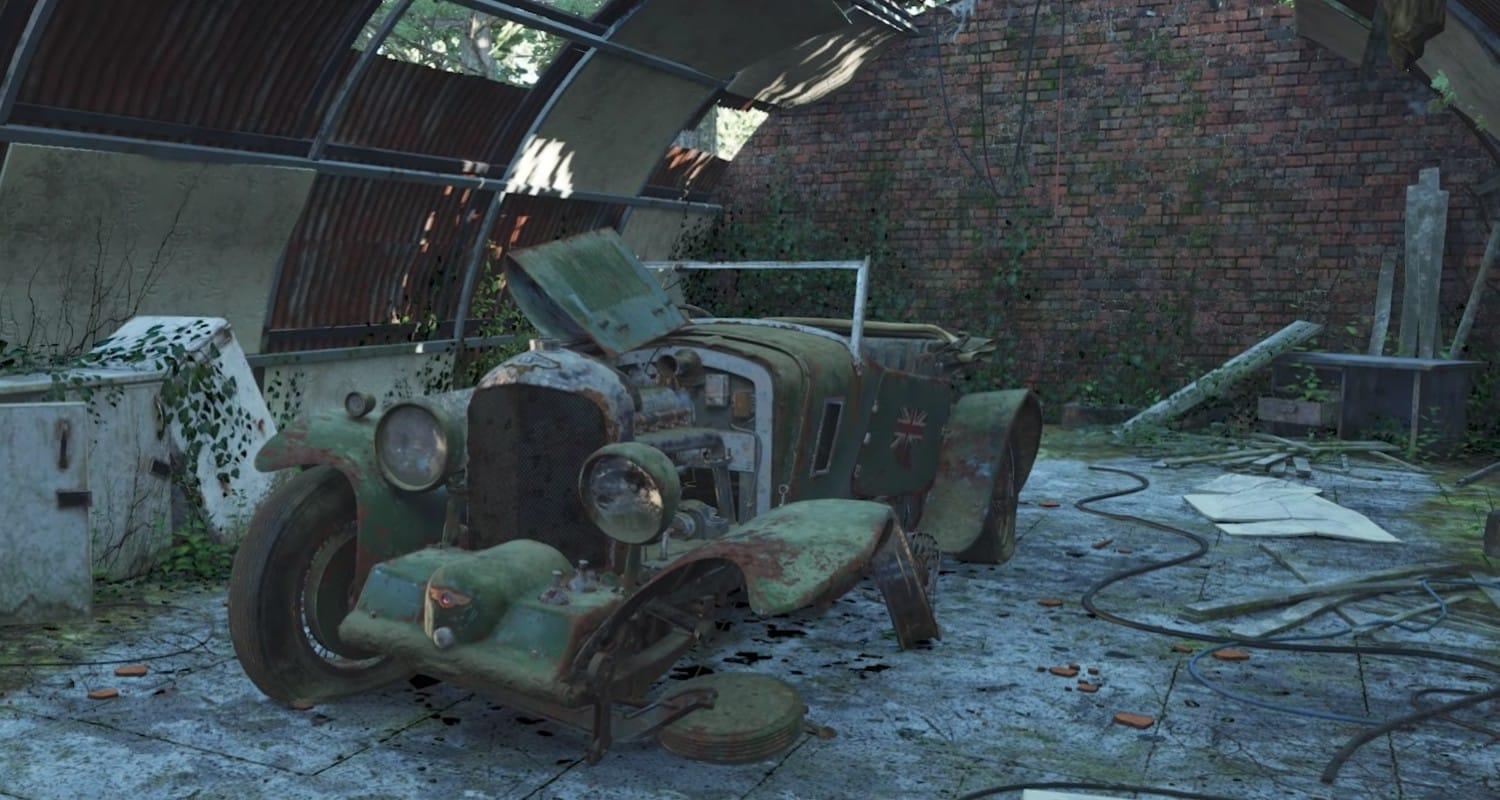 1931 Bentley Blower in a dilapidated condition, hidden in a Forza Horizon 4 Barn Find