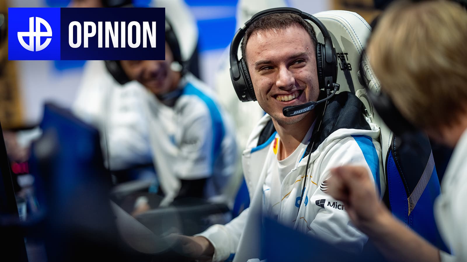 Perkz smiles on stage playing League of Legends for Cloud9.