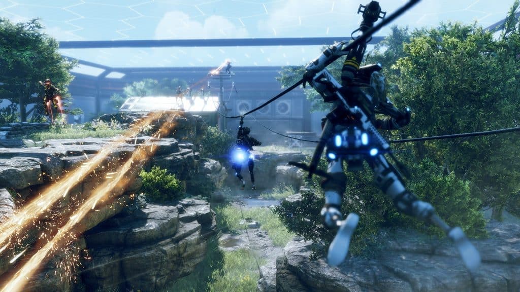 Titanfall 2 image showing players using ziplines