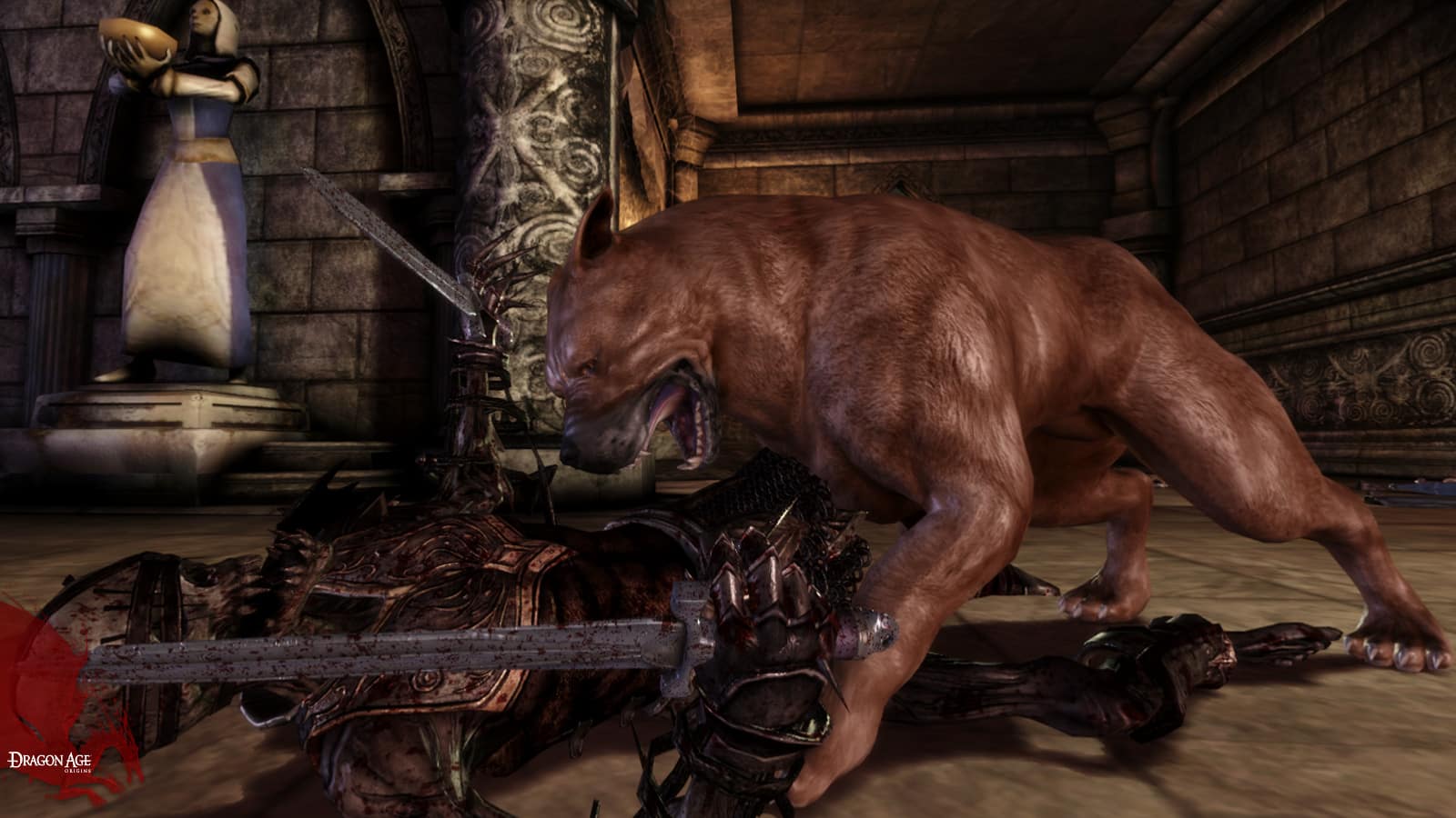 Dragon Age Origins dog attacks an enemy