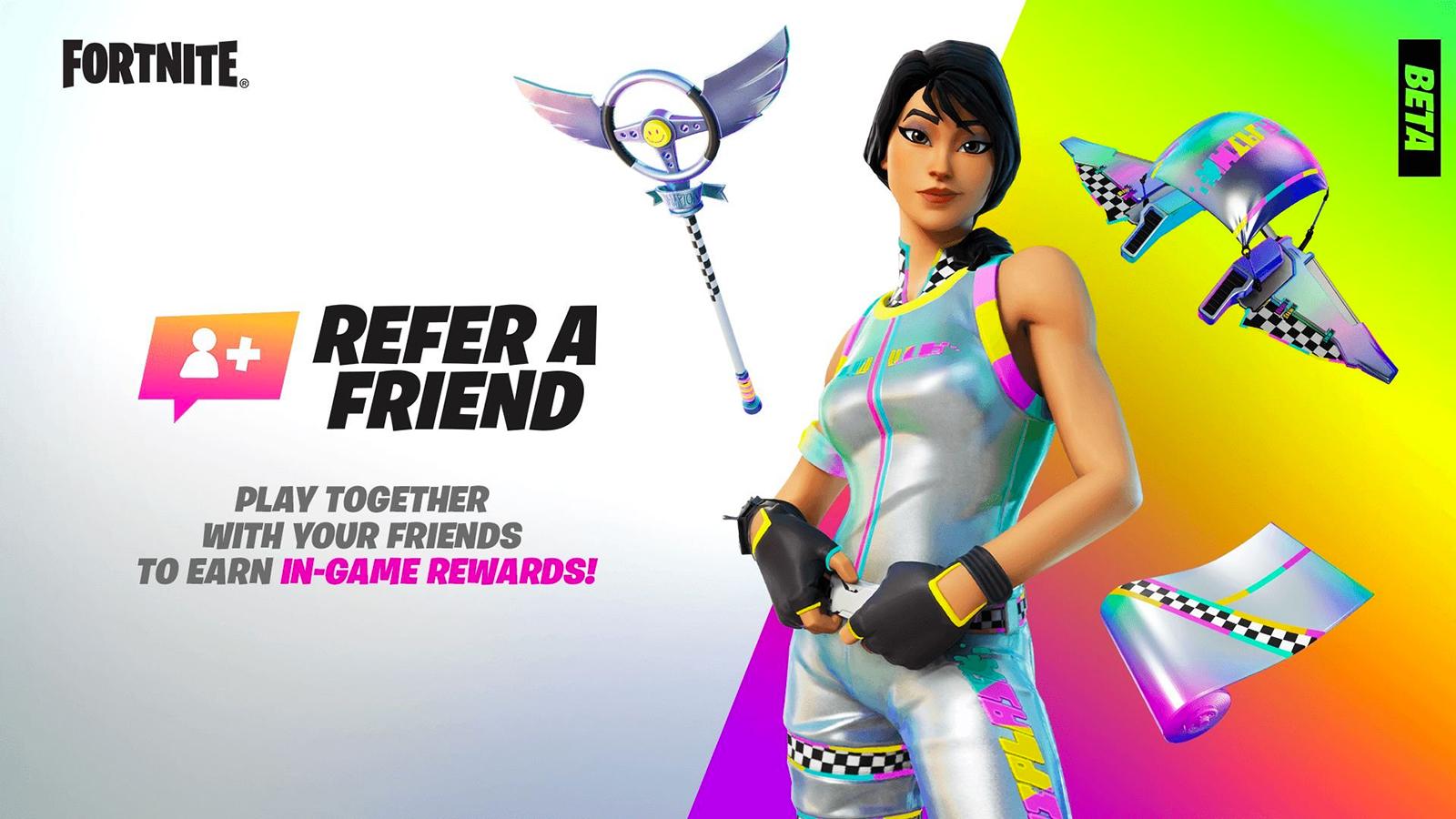 A poster for the Refer A Friend scheme in Fortnite