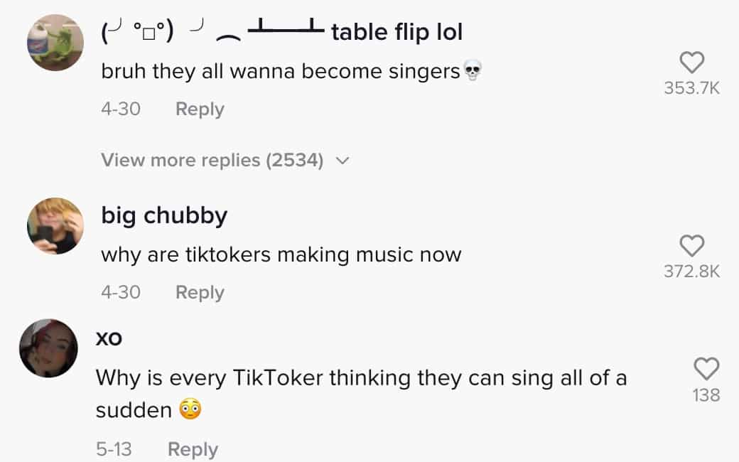 Comments on Bella Poarch's TikTok about her music