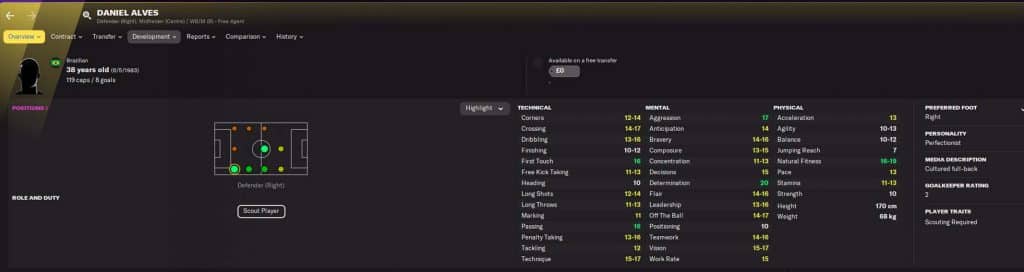 Daniel Alves Football Manager 2022 screenshot