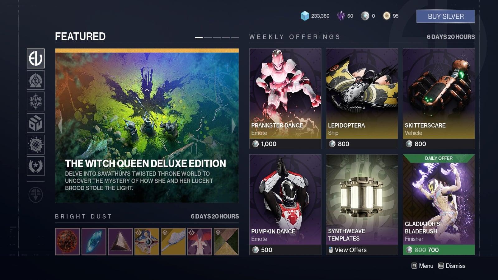 Destiny 2 Eververse store with Witch Queen promo