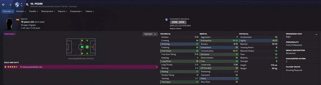 Pedri Football Manager 2022 screenshot