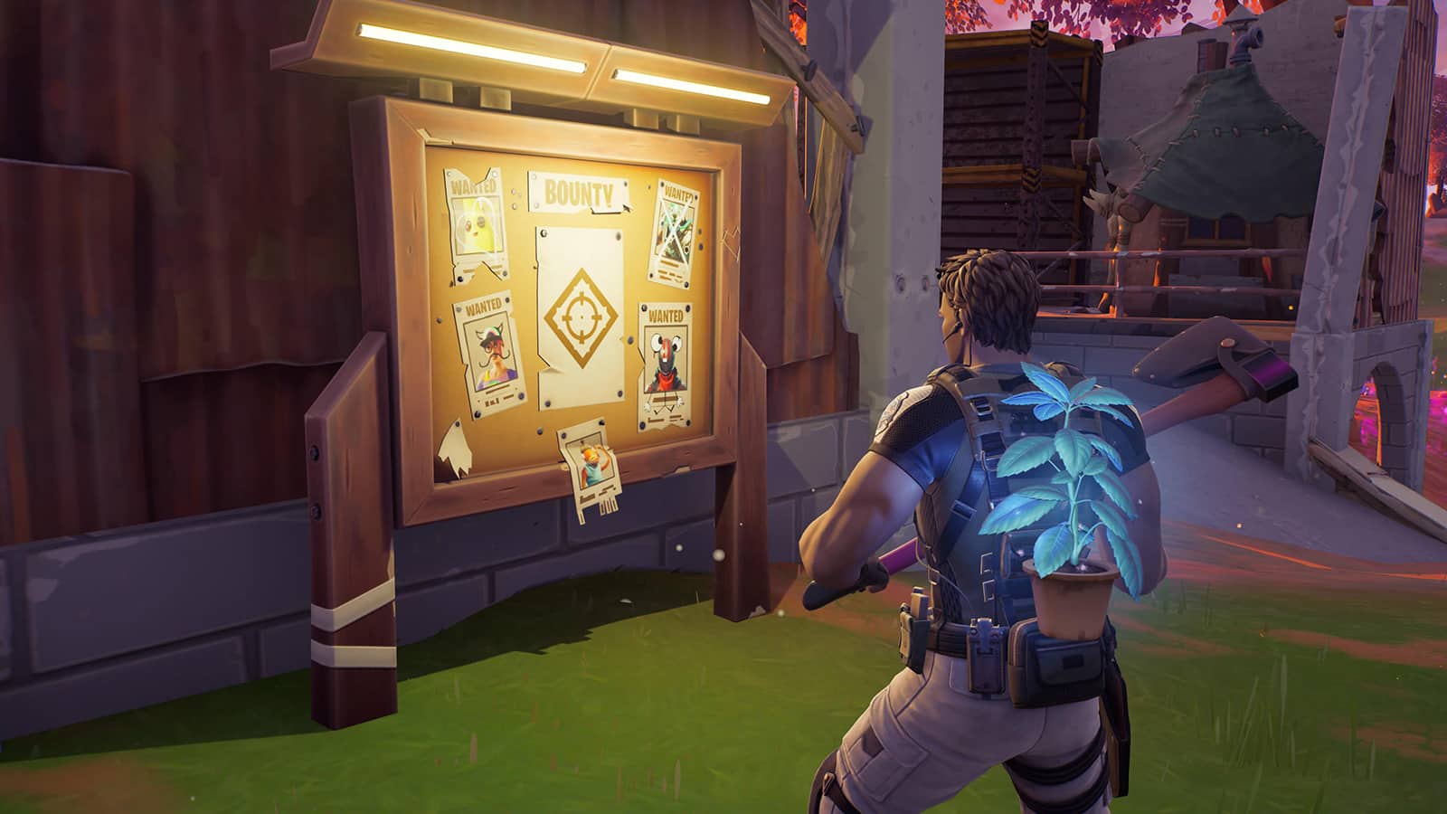 A player claiming Bounties from a Bounty Board in Fortnite