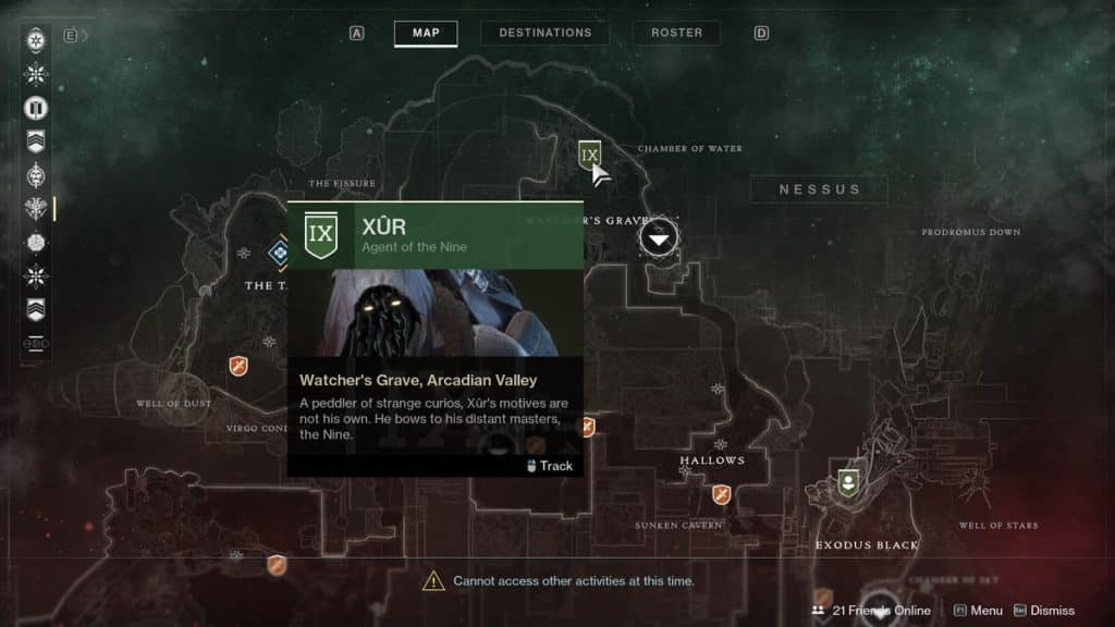 Xur location on Destiny 2 Nessus map