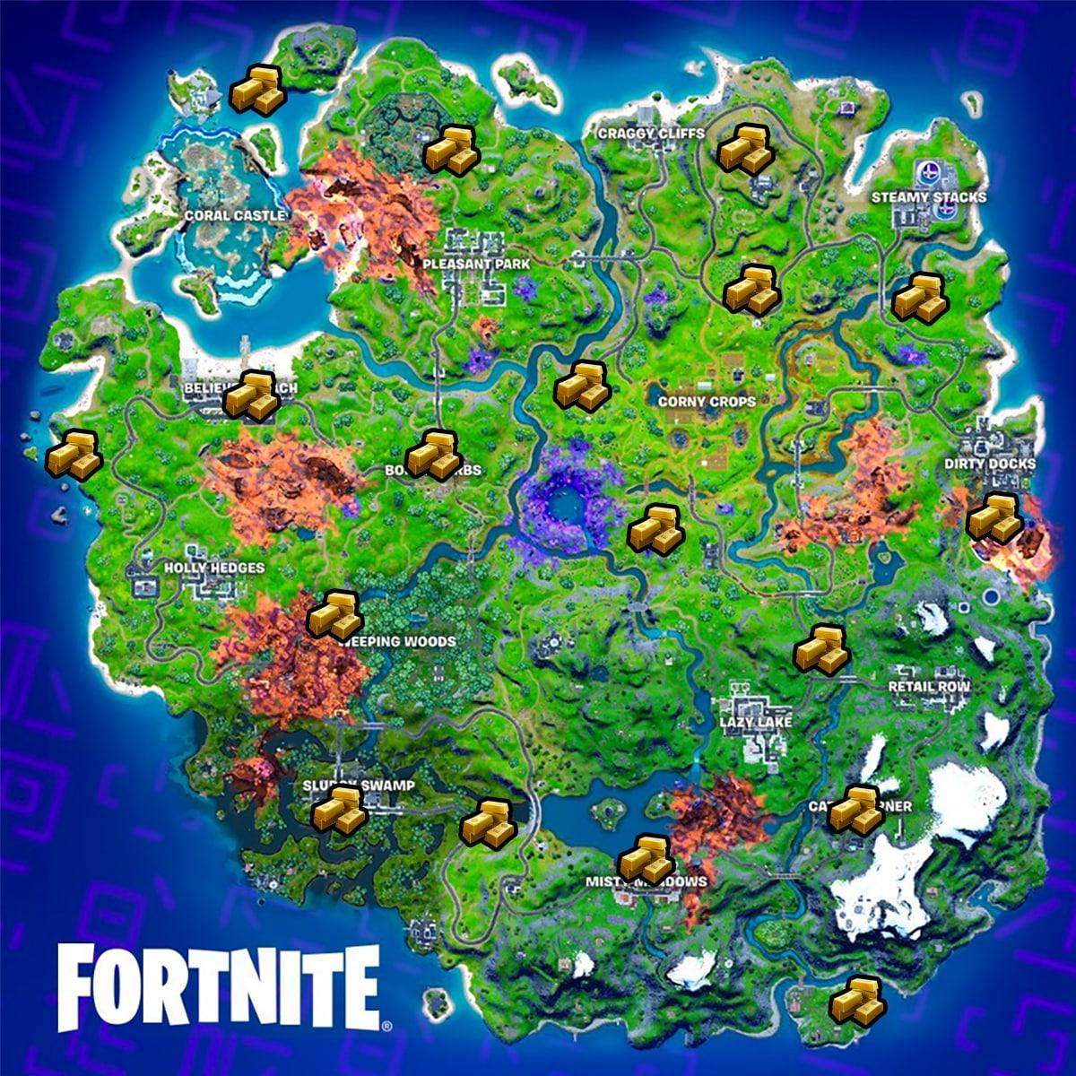 All Bounty Board locations marked on the Fortnite Season 8 map
