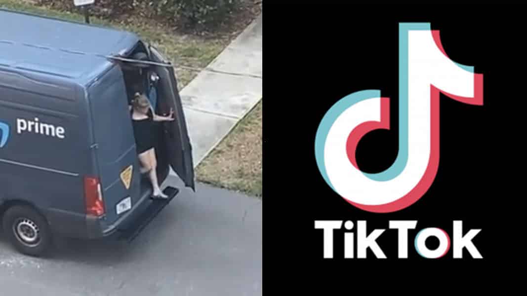 Amazon driver getting out of van with TikTok logo