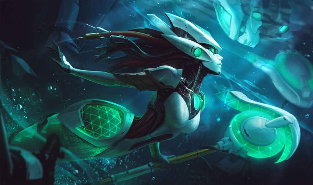 League of Legends mechanical mermaid swimming in the sea
