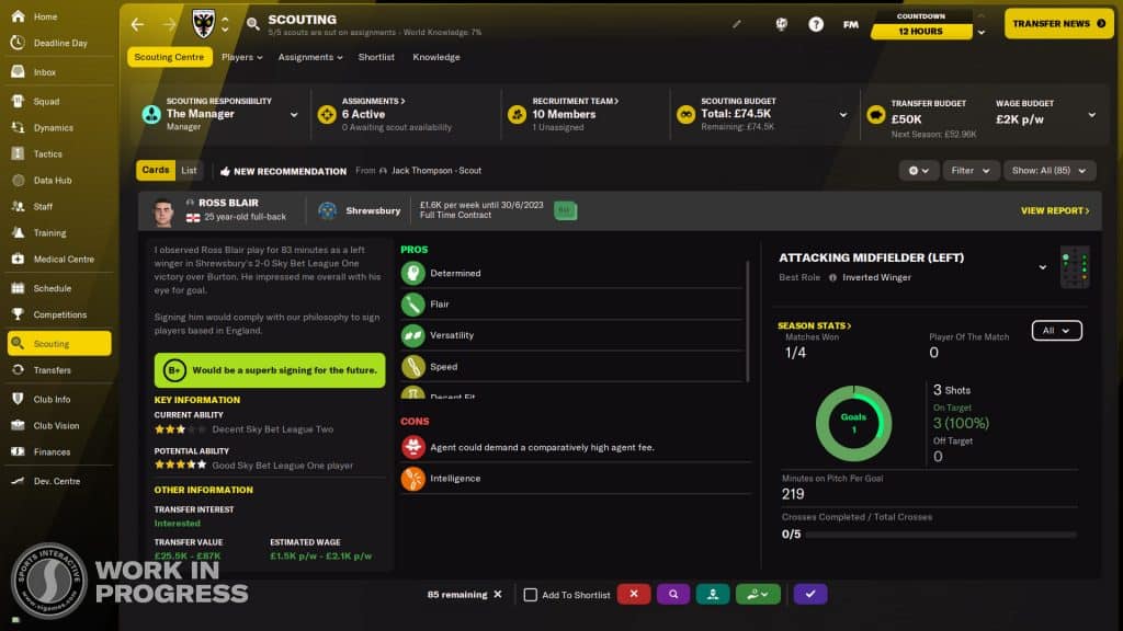 Football Manager 2022 scouting report screenshot