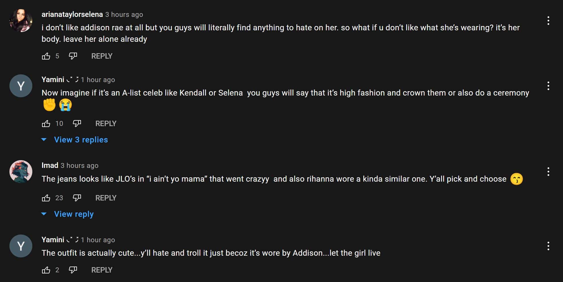 TikTok Comments Defending Addison Rae Outfit
