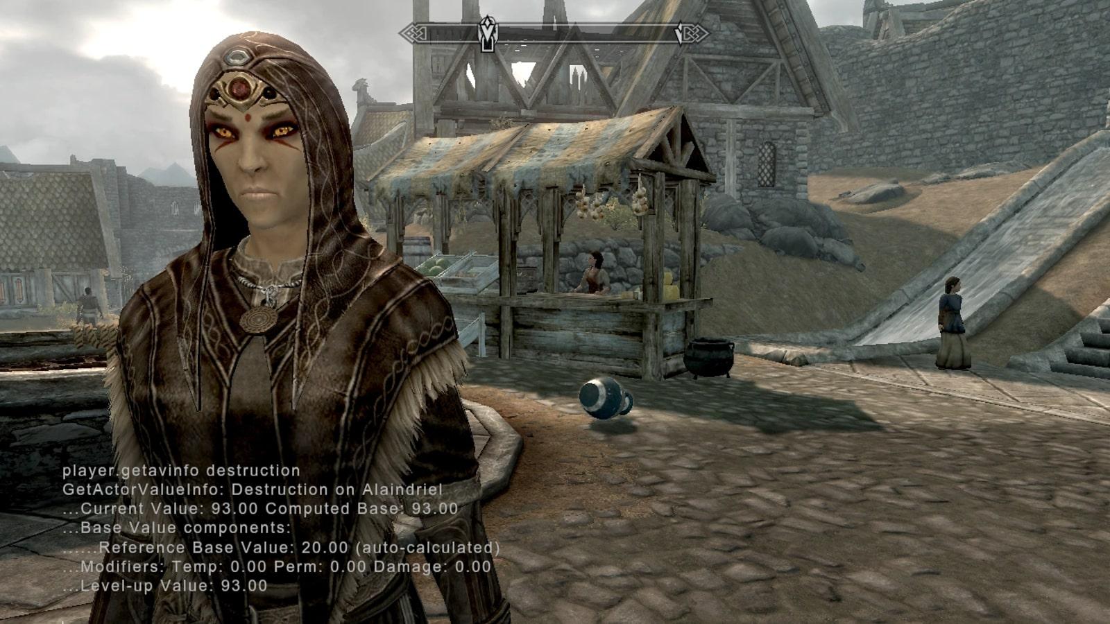 skyrim NPC of a dunmer elf being controlled by console commands