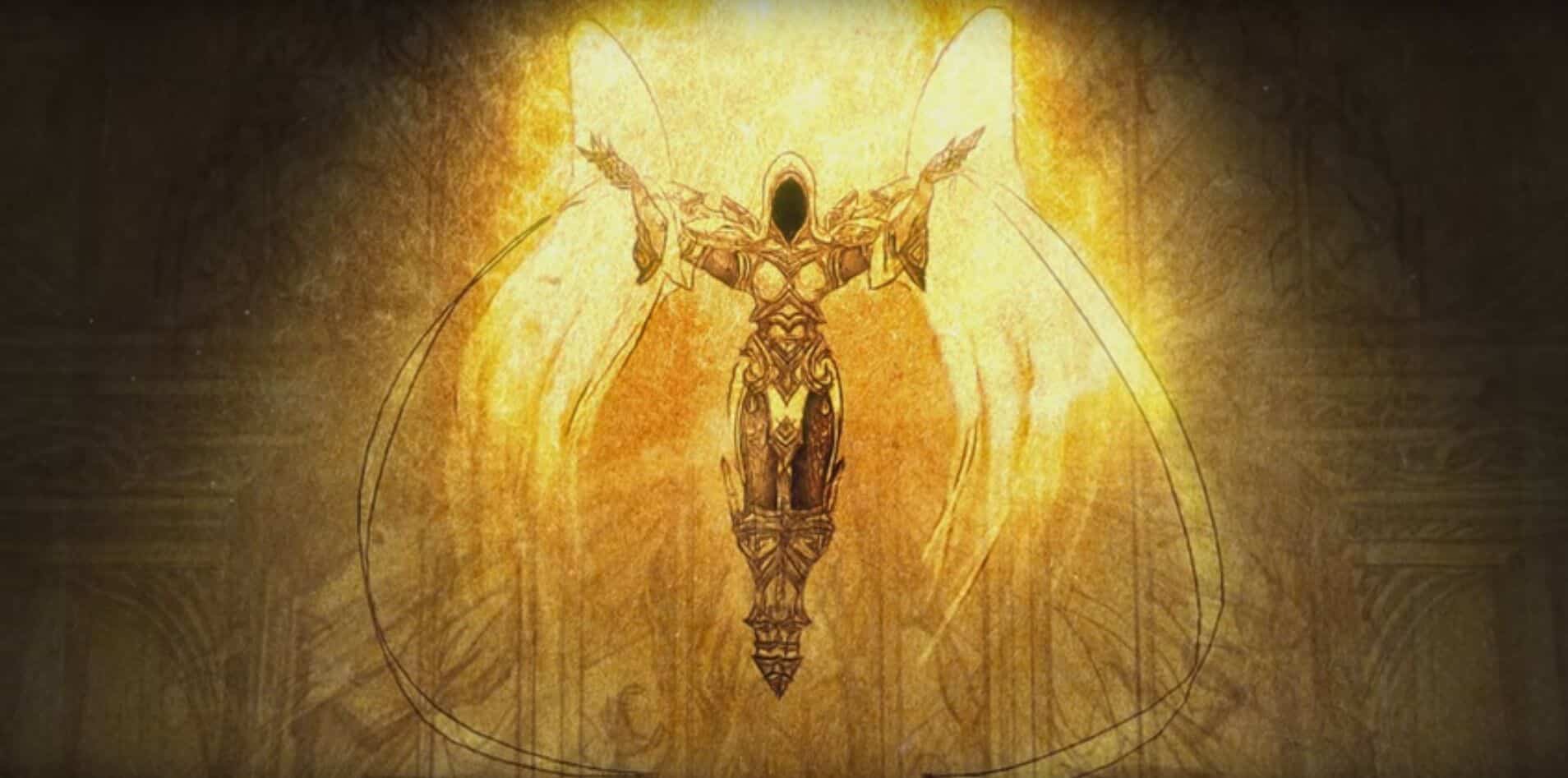 Diablo illustrated angel raises her hands to heaven