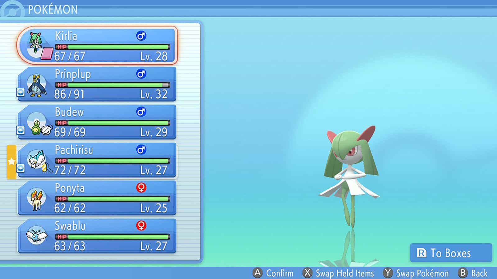 An image showing a party of Pokemon in Brilliant Diamond & Shining Pearl