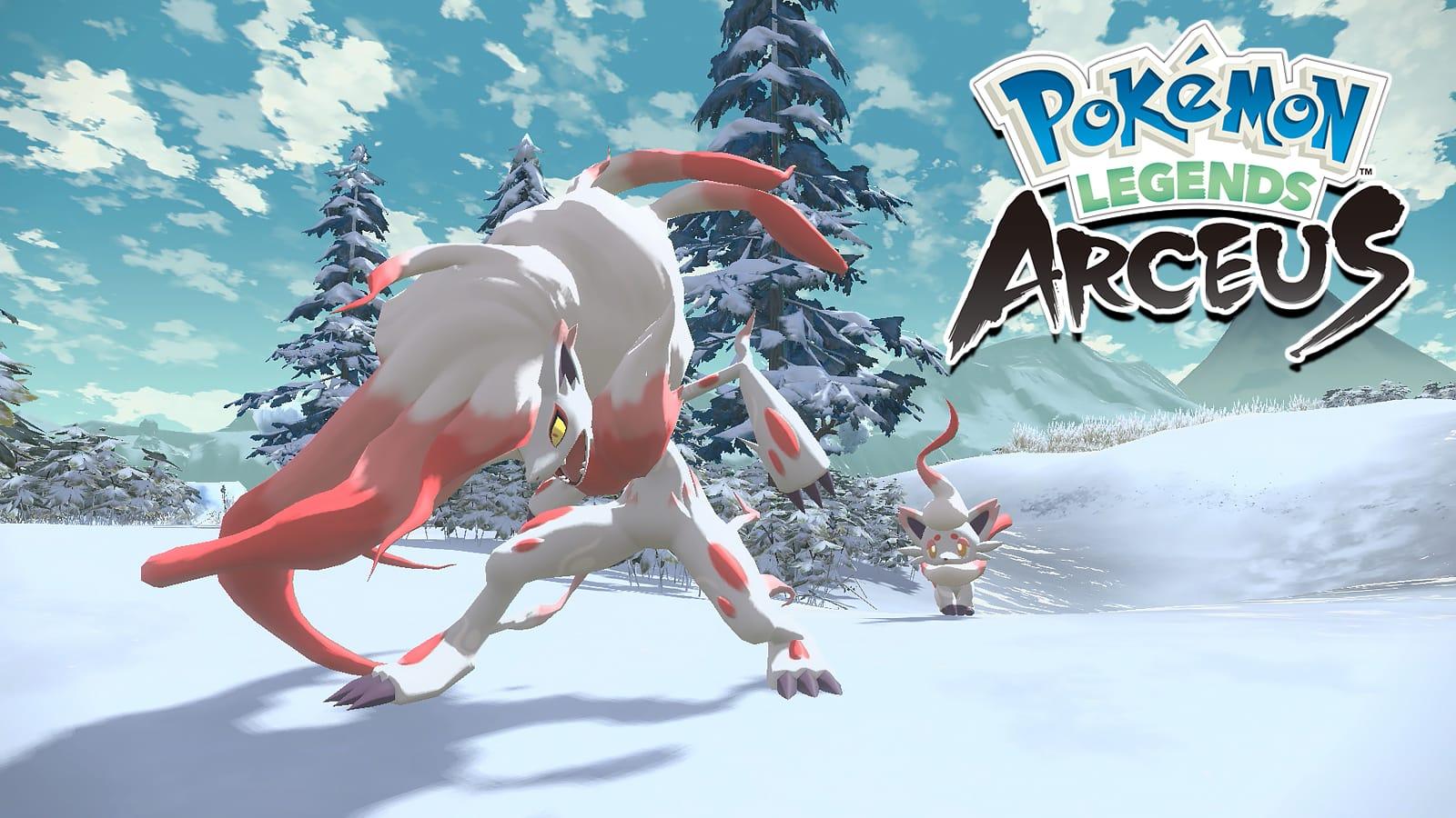 Pokemon Legends Arceus Hisuian Zoroark in snow screenshot