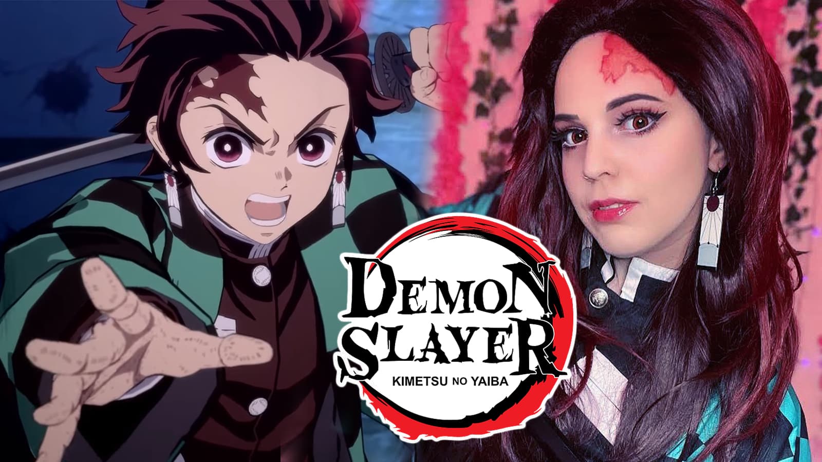 Demon Slayer's Tanjiro Kamado next to cosplayer