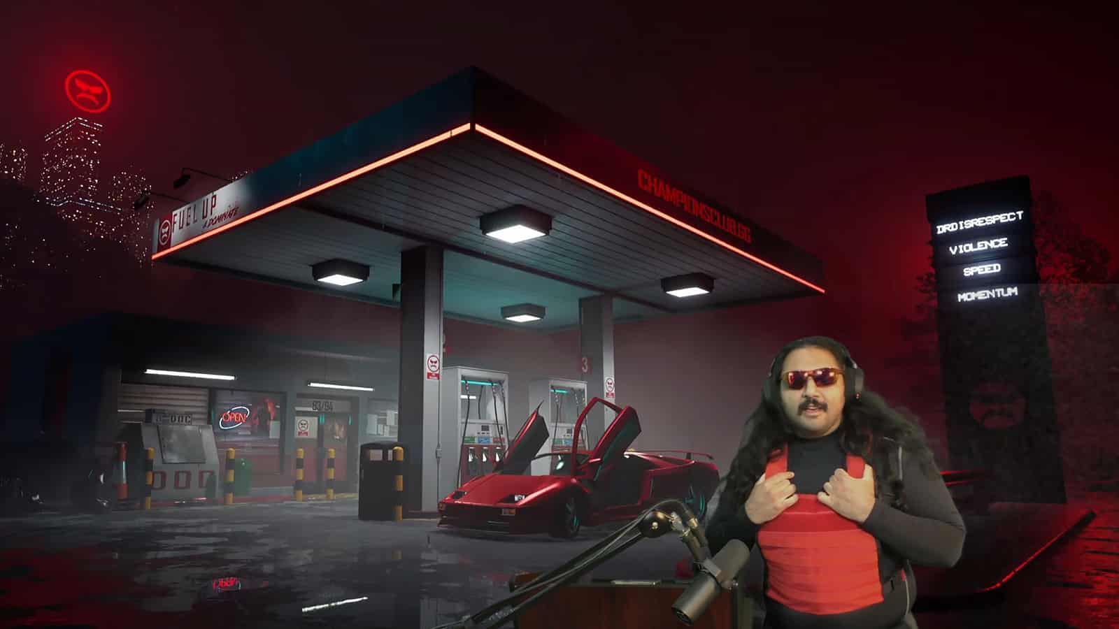 Twitch streamer Esfand dressing up like Dr Disrespect