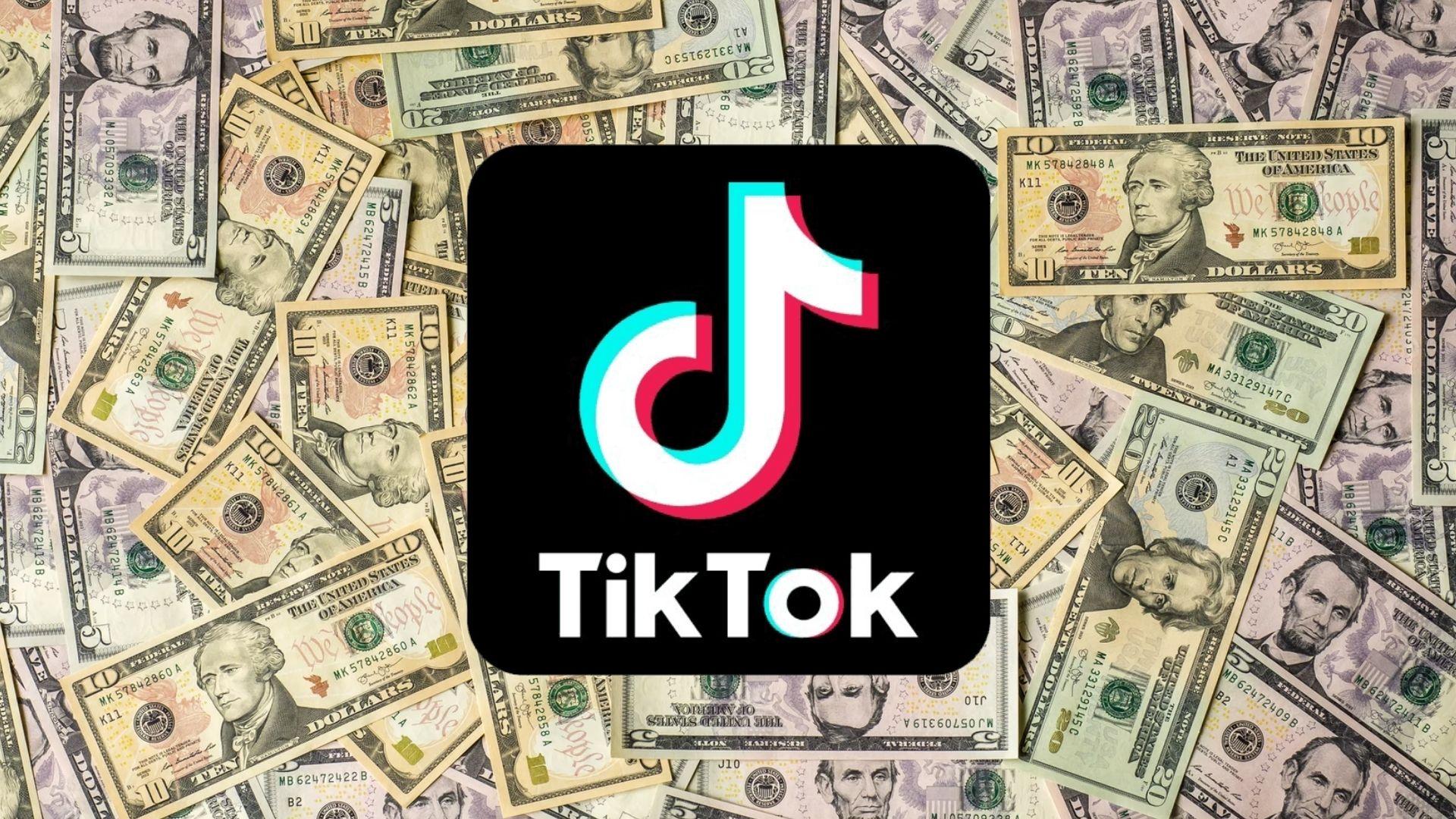 TikTok logo surrounded by money