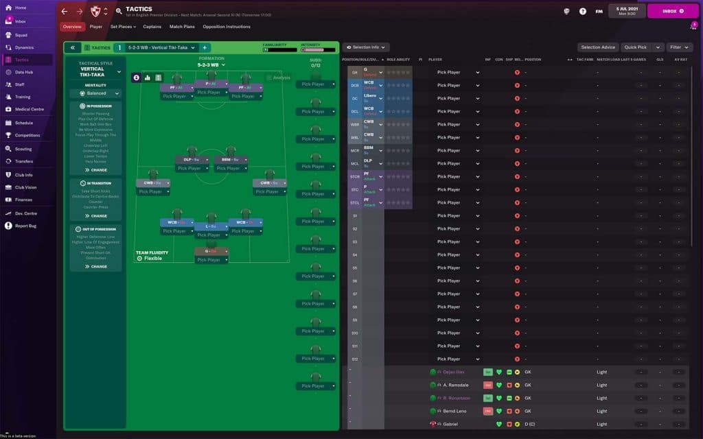 Football manager 2022 screenshot showing a formation