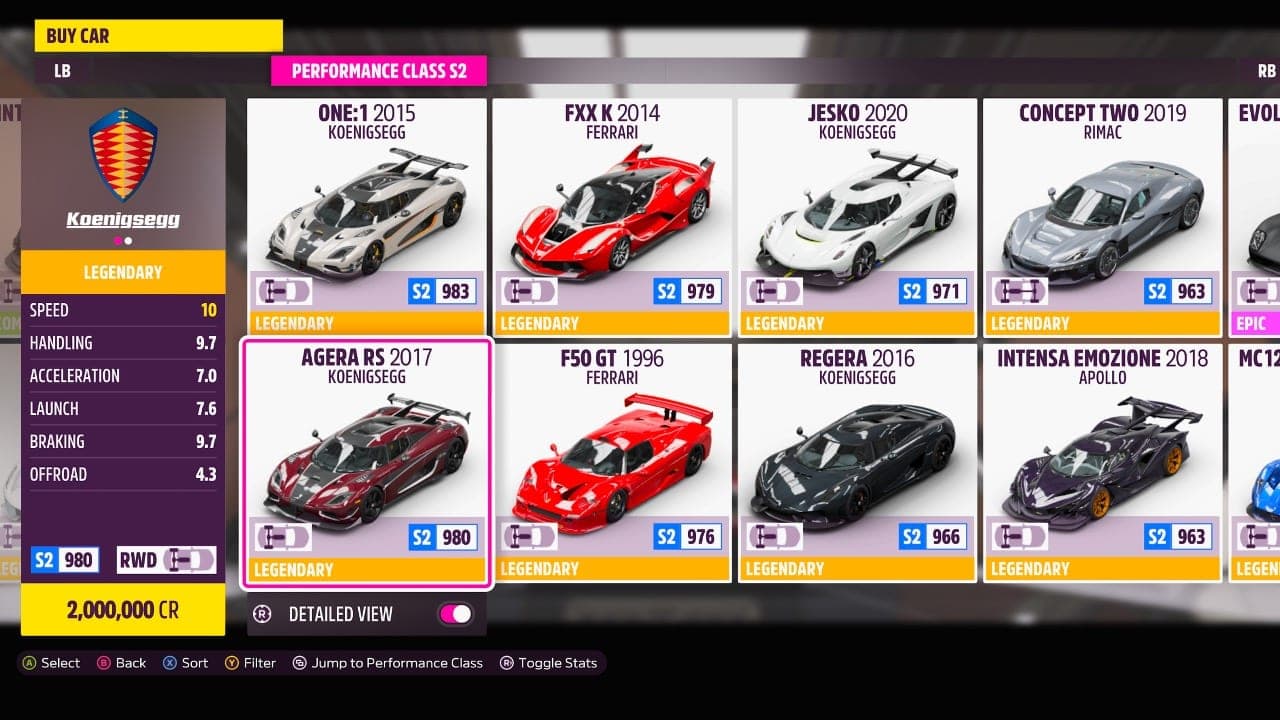 An image of the forza horizon 5 agera rs in the store