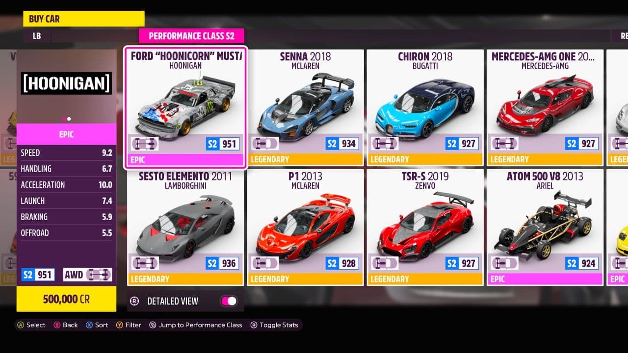 The in-game menu showing the hoonigan in forza horizon 5
