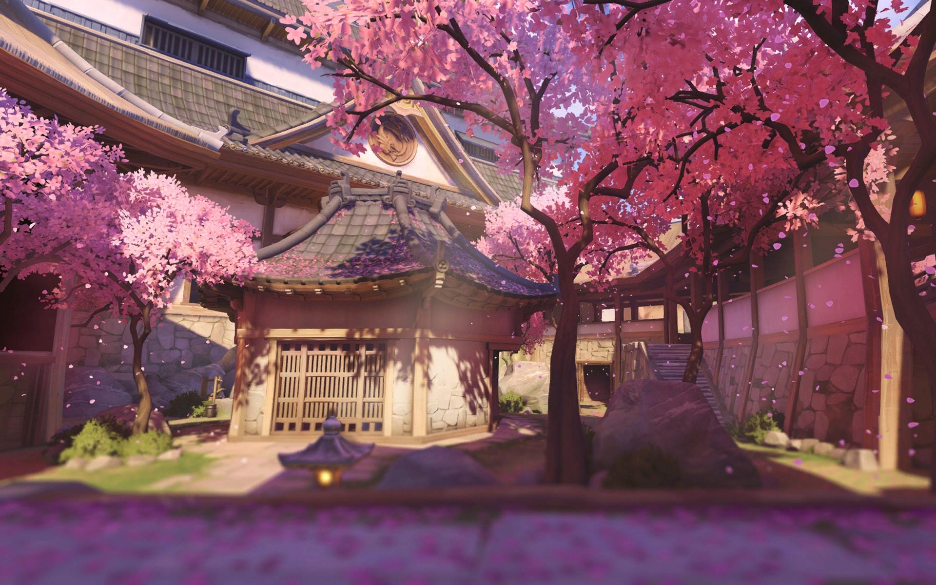 Overwatch Japanese garden with cherry blossom