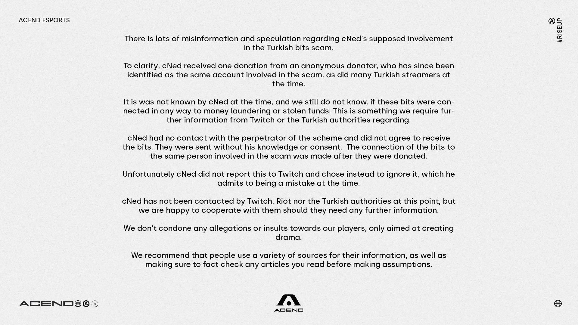 acend cned twitch money laundering scheme statement