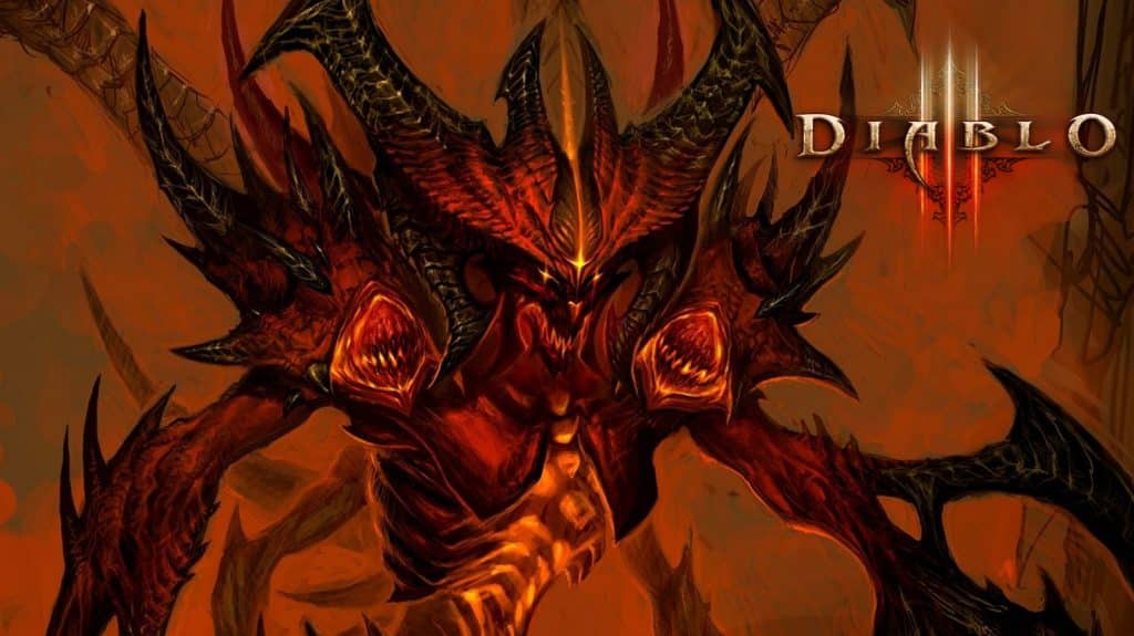 Diablo 3 red demon with spines looks at camera