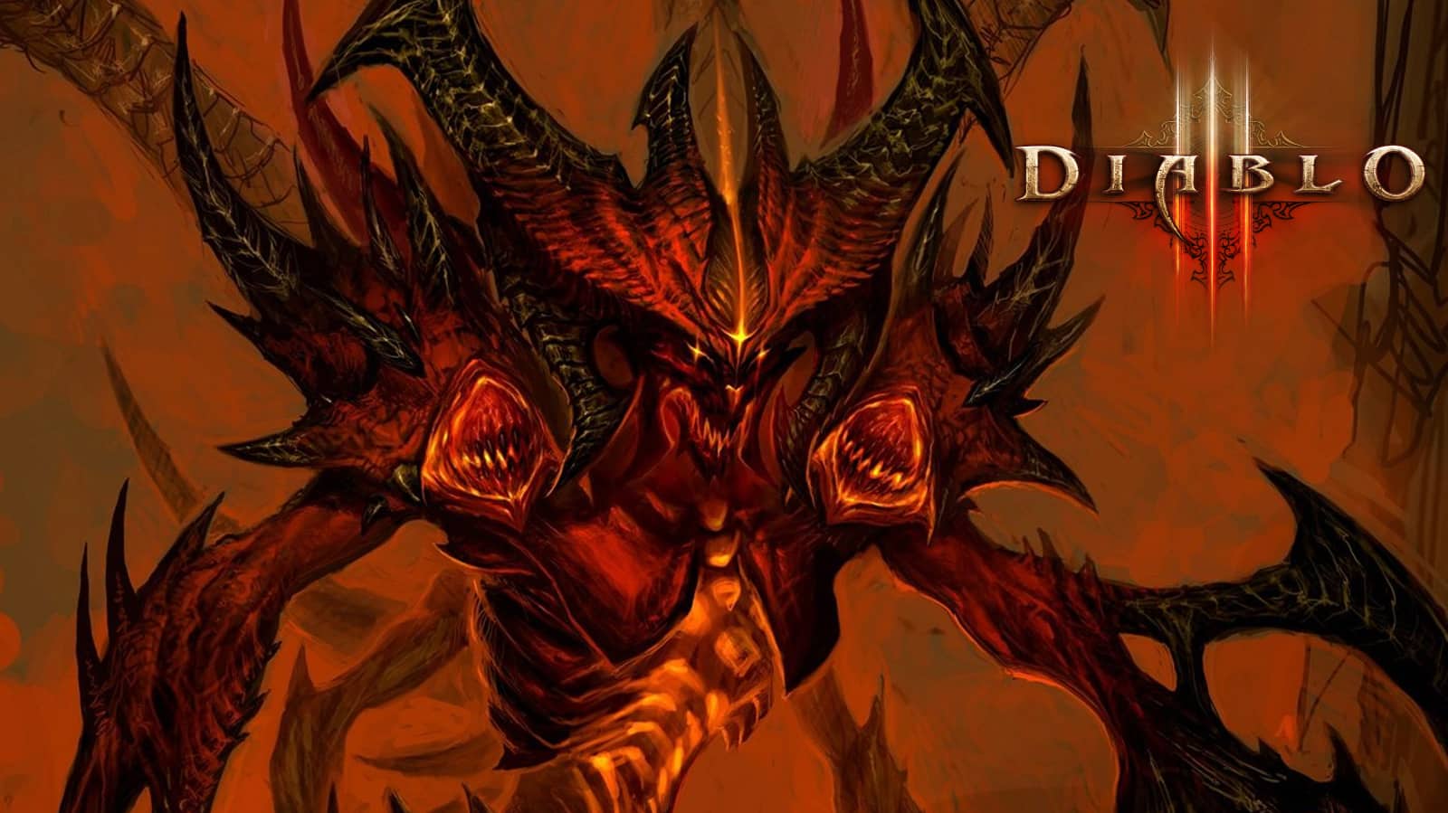 Diablo 3 red demon with spines looks at camera