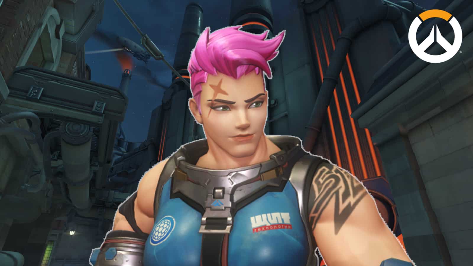 Overwatch Zarya stands against king's row background